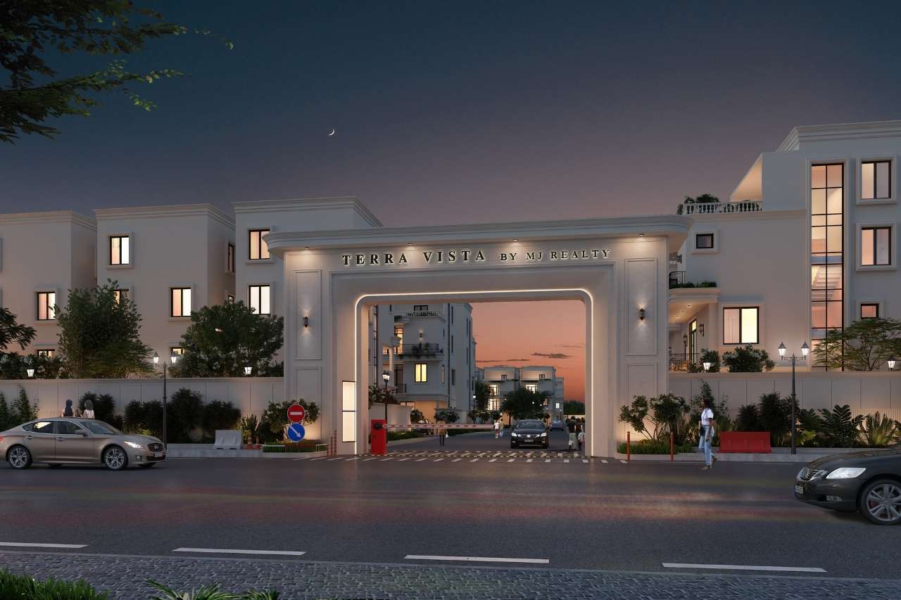 Terra Vista gated luxury villa community entrance at dusk