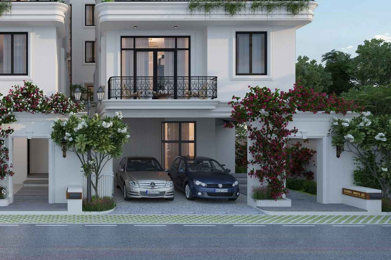 Villa front facade with balcony