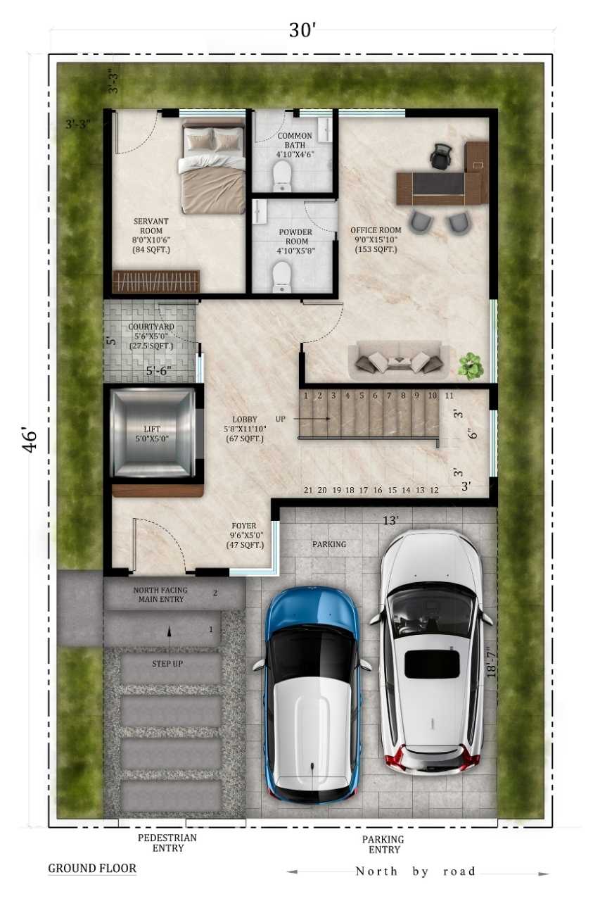 North Facing villa — Ground Floor plan