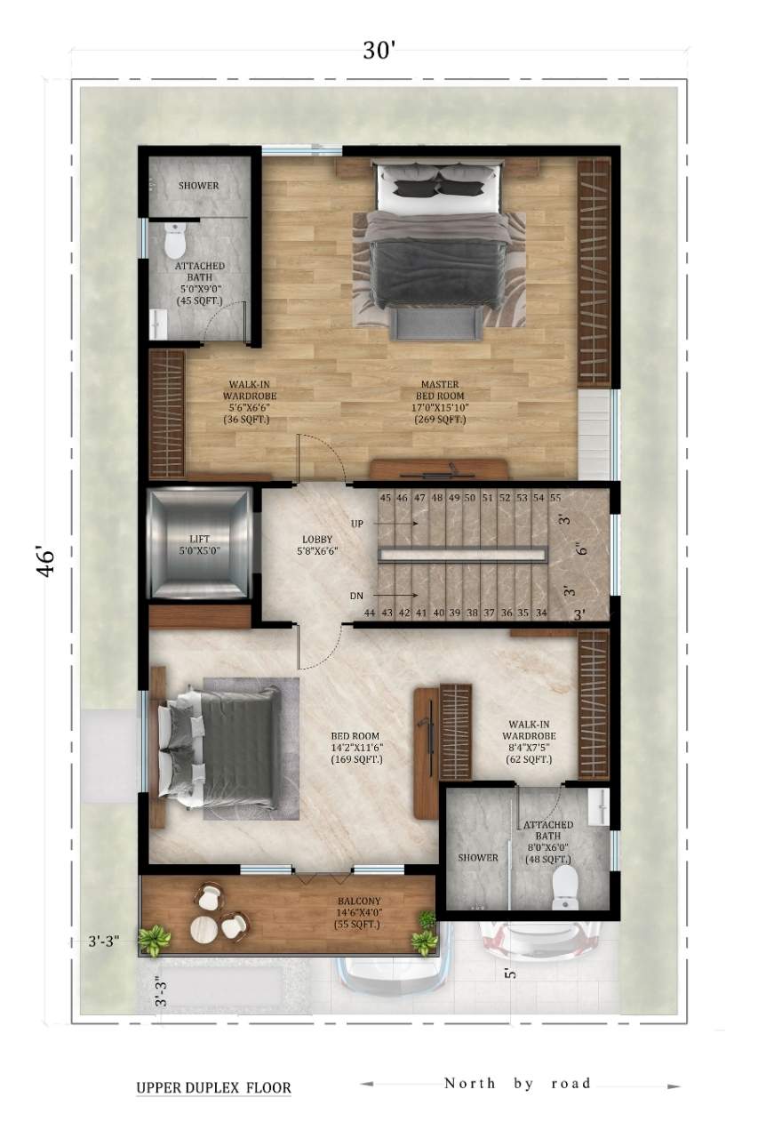 North Facing villa — Upper Duplex Floor plan