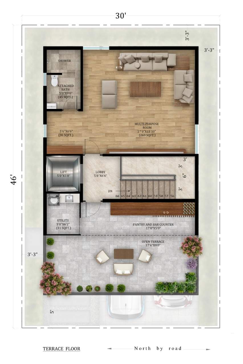 North Facing villa — Terrace Floor plan