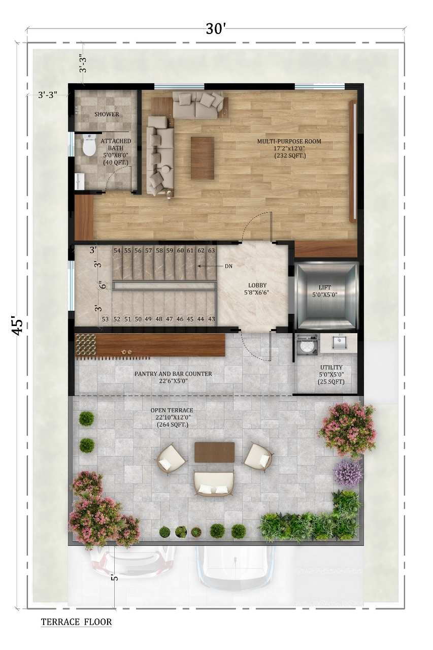 South Facing villa — Terrace Floor plan